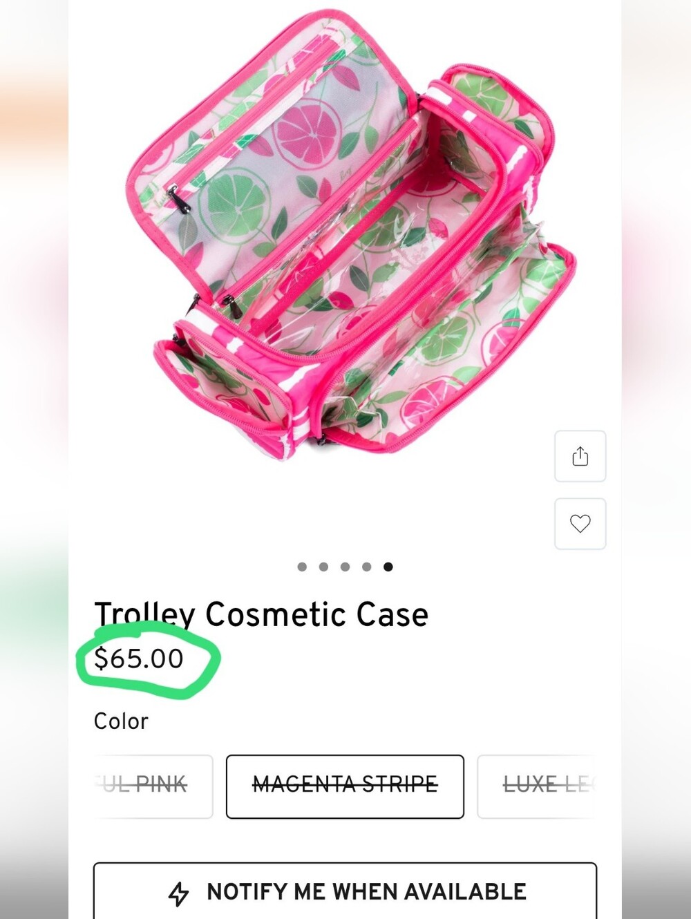 NWT Lug Set: Magenta Stripe Rover XL Tote & Trolley Travel Case, *Slight Flaw - Picture 12 of 15